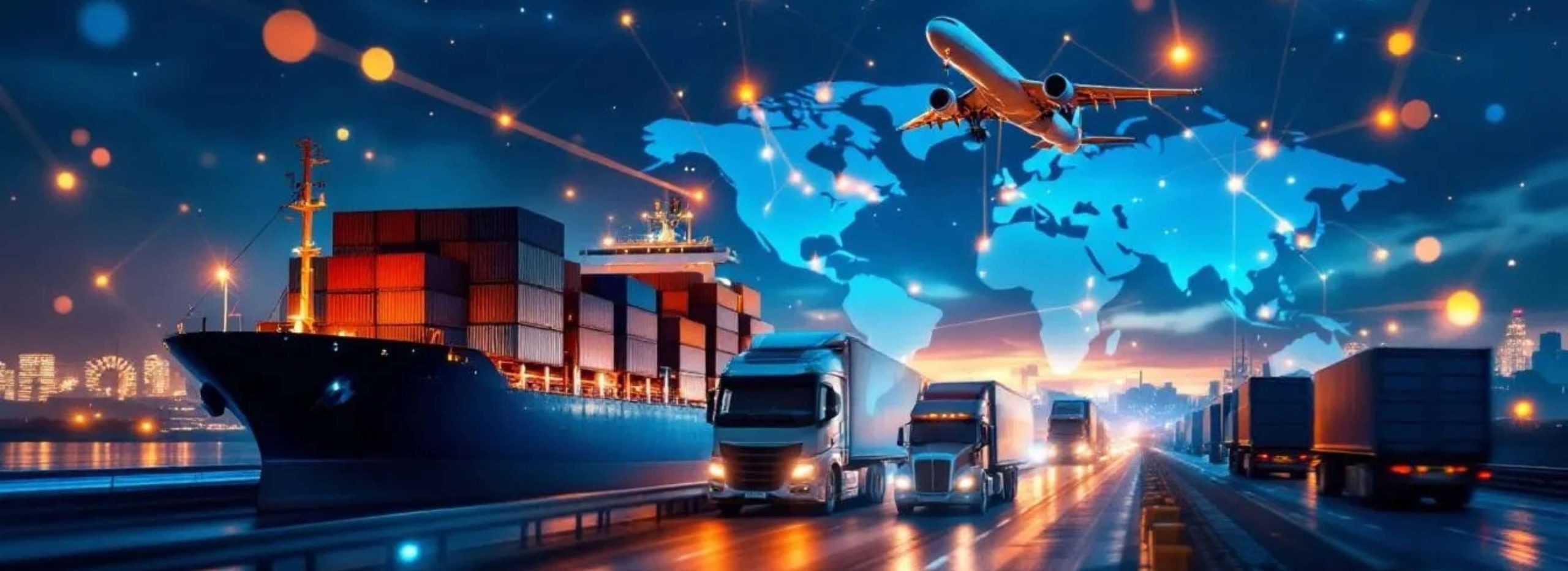 Global logistics solutions with cargo ship, freight plane, and trucks – Wings of Grace Logistics